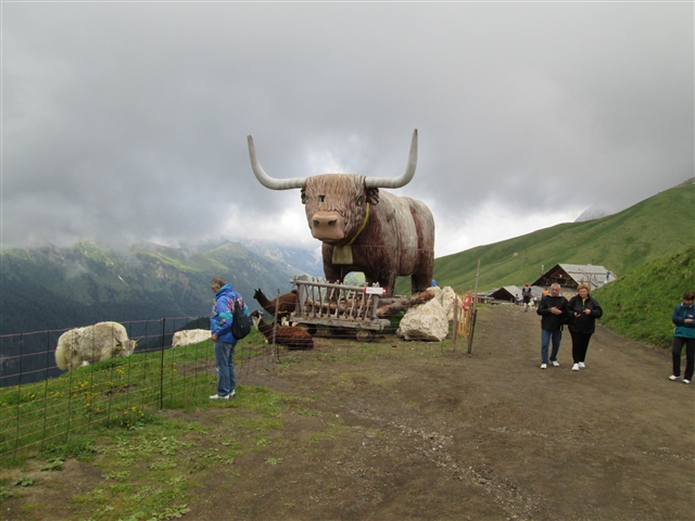 Il gruppo sosta nei pressi di una statua di Yac dove vi sono anche un lama e qualche mucca.